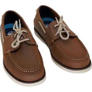 Dockers Dennison dark tan leather boat shoes men's lace-up casual 10M